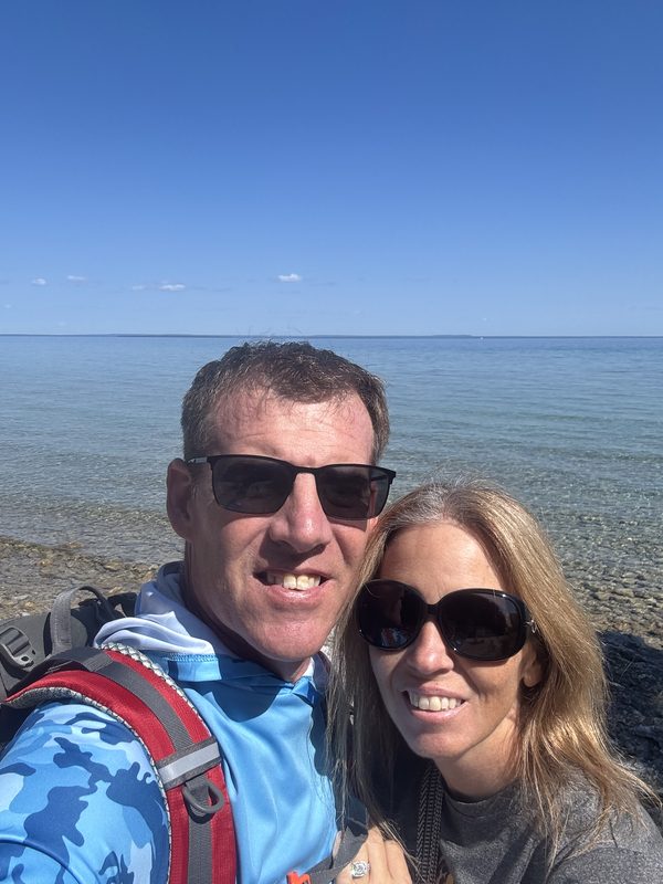 Keith Rockhill and his wife on the Mackinac Island shoreline